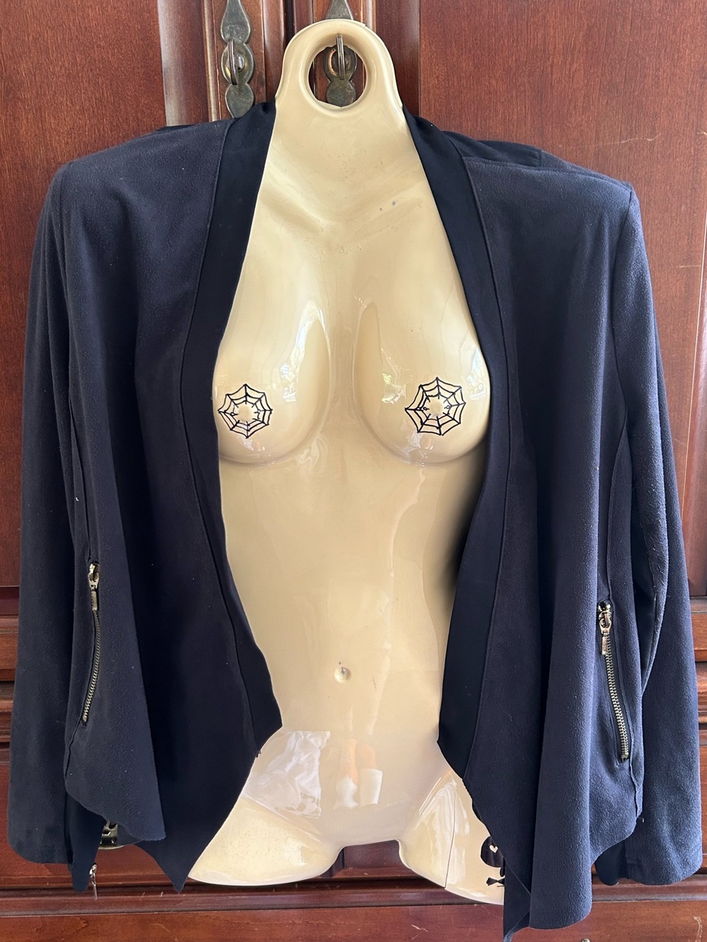 INC International Concepts Black Open-Front Blazer with Zippered Pockets